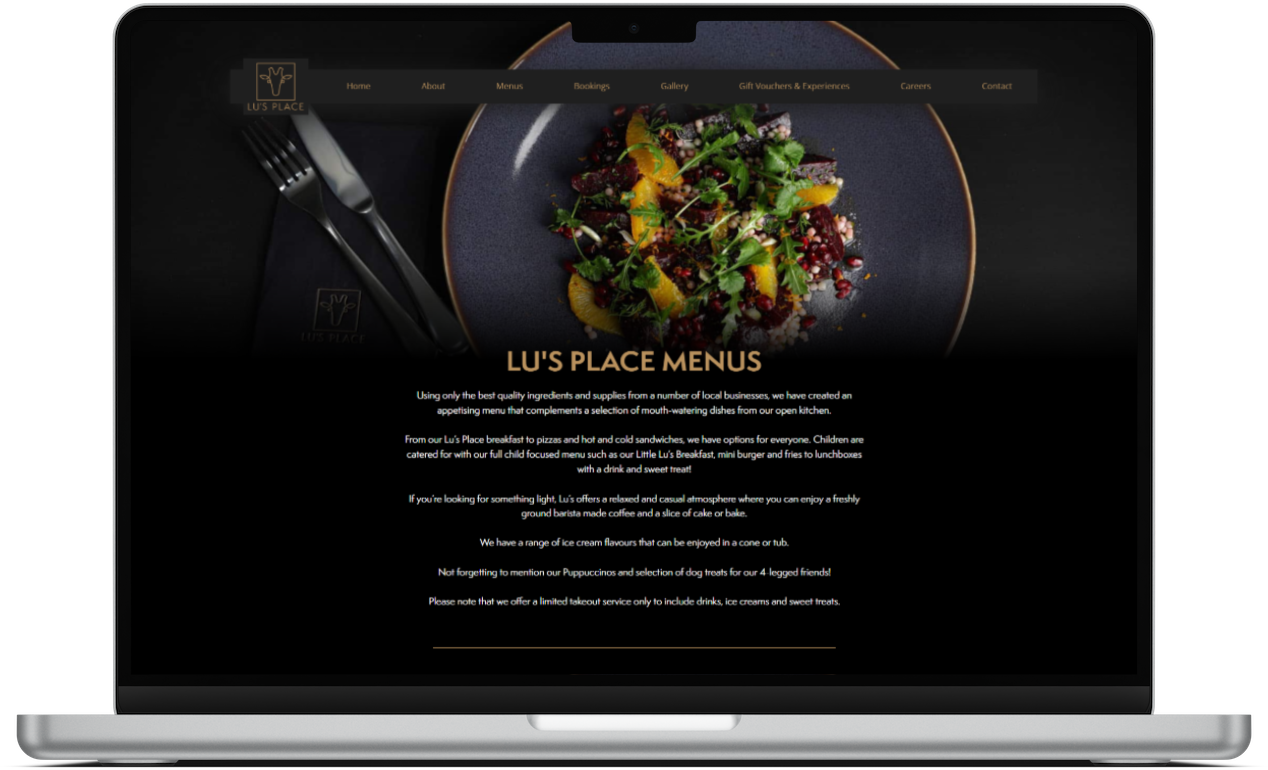 Restaurant website design menus page