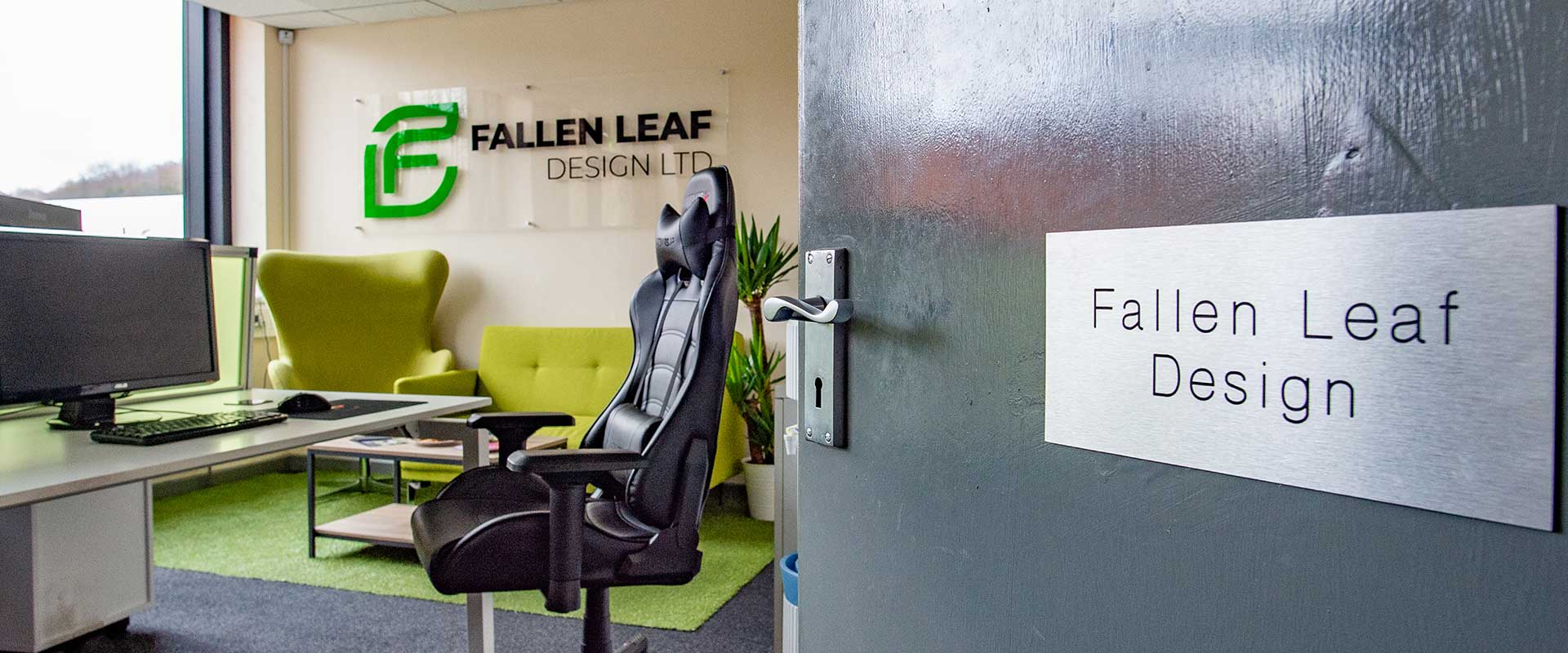 Fallen Leaf Design office image with sign and desks