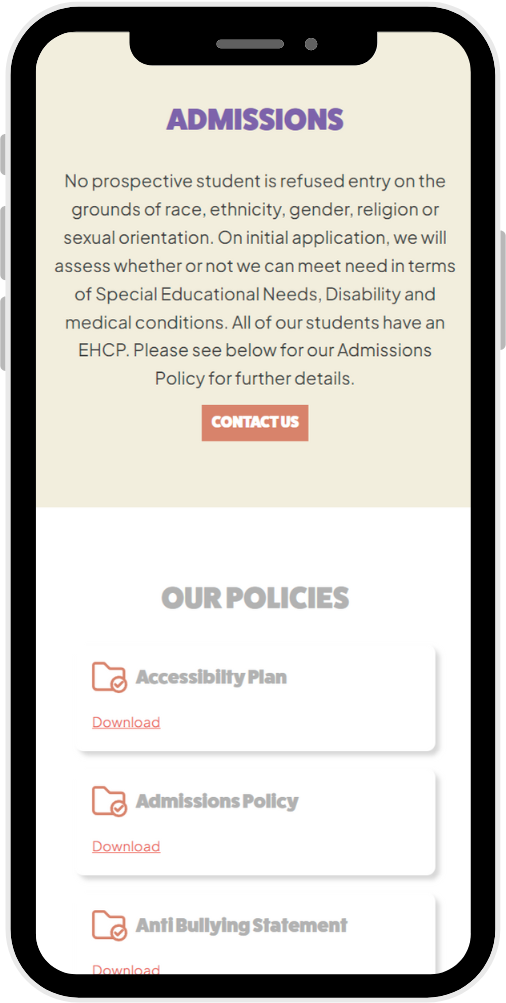 Education website design mobile preview