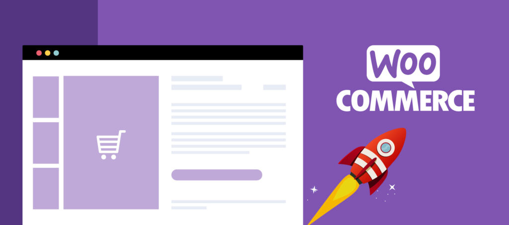 WooCommerce product page mockup with WooCommmerce Logo & Rocket Ship